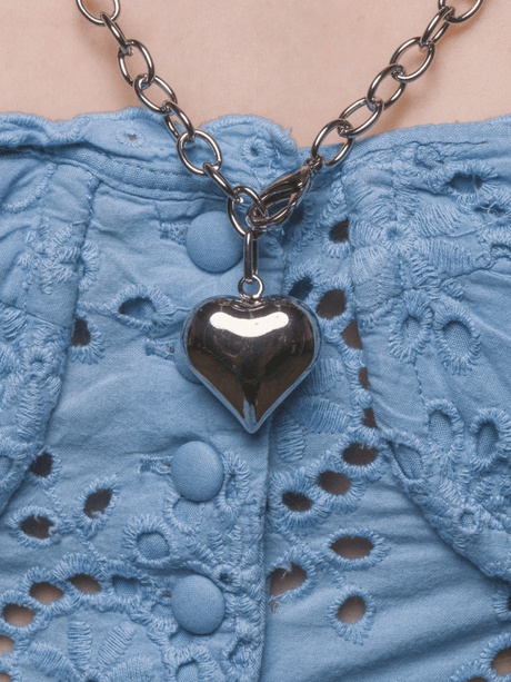 Silver Poppy Puffy Heart Necklace