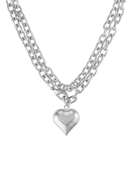 Silver Poppy Puffy Heart Necklace