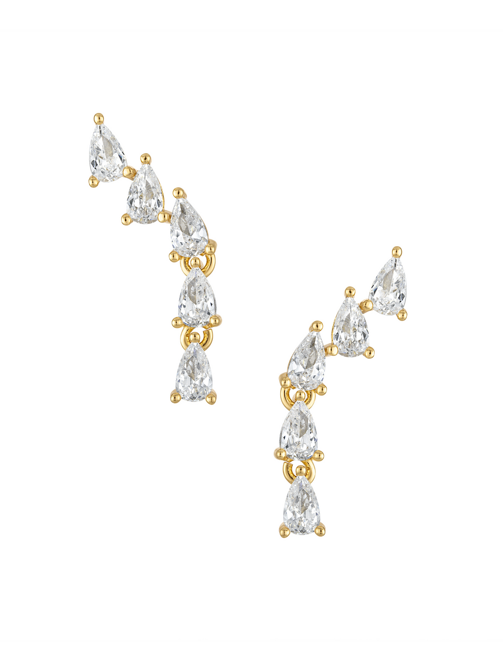 The Kinsey Designs Paloma Teardrop Climber Earring features five clear CZ gemstones arranged in a graceful curve on each piece.