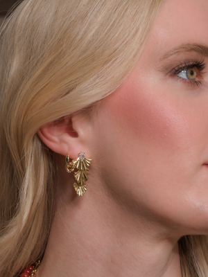 Close-up of a woman with blonde hair wearing Kinsey Designs' Rondelle Huggie Earring, highlighting the side of her face.
