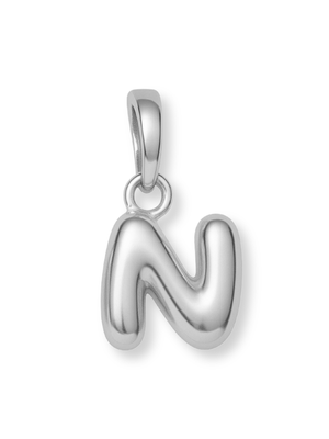 Silver Bubble Initial Clip Charm Letter N
