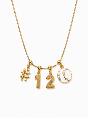 White Baseball Charm Necklace with Groove Grip Numbers
