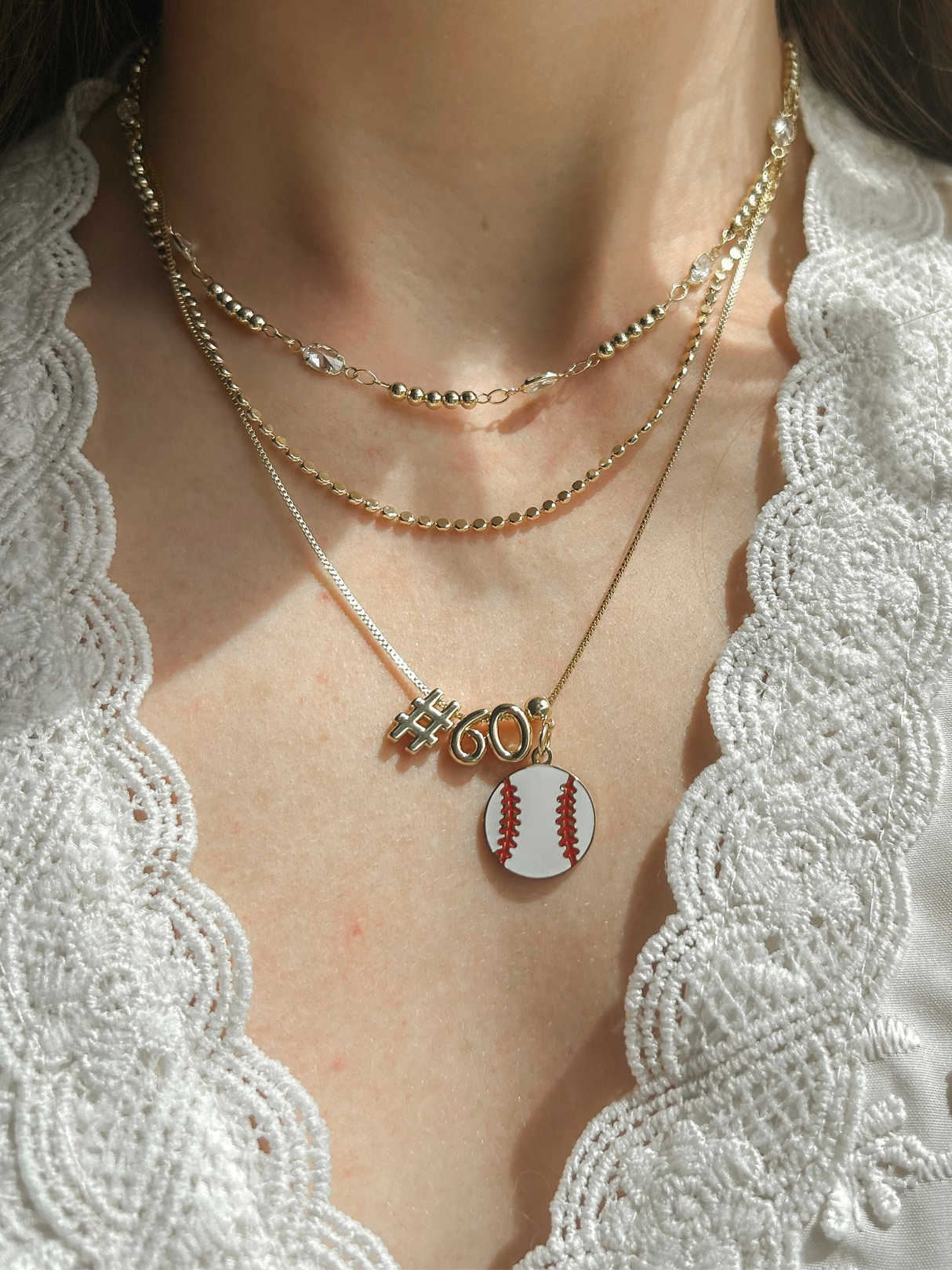 All-Star Baseball Number Necklace Stack - Set of 3