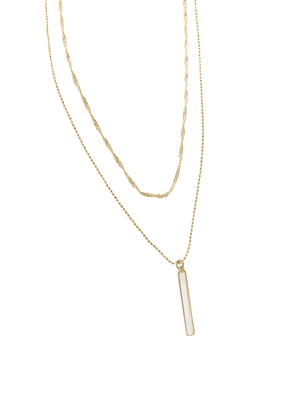 The Kalani Pearl Necklace by Kinsey Designs Archives pairs a twisted gold chain with a vertical rectangular mother-of-pearl pendant, creating a refined, delicate accent.