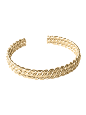 The Lenny Cuff by Kinsey Designs Archives is a gold-filled twisted rope bracelet with an adjustable design, shown on a white background.
