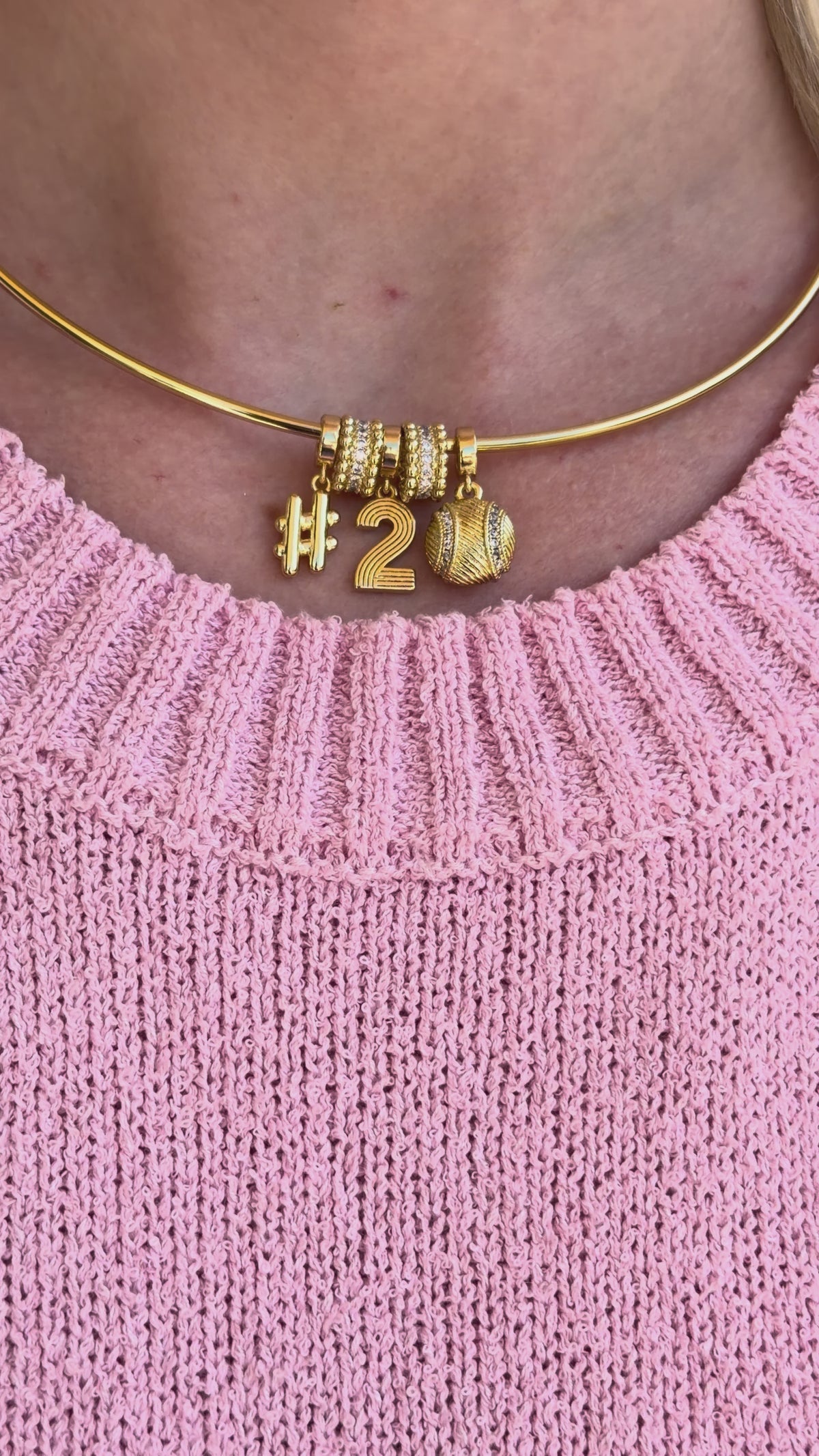 Lux Baseball Collar Necklace with Number Charms