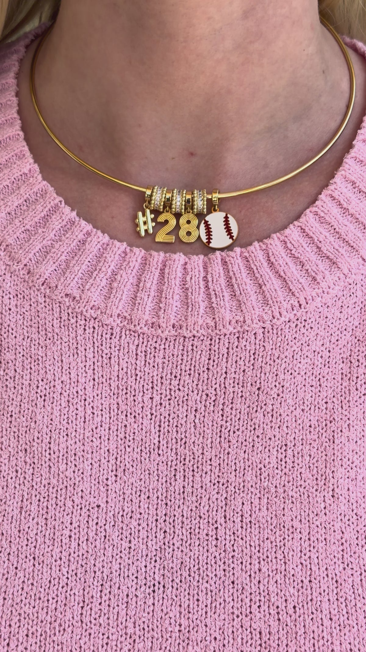 Red Baseball Collar Necklace with Number Charms