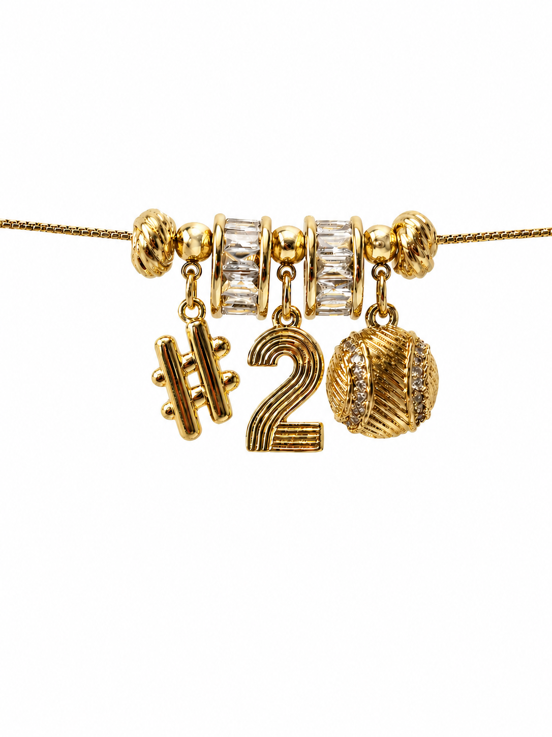 Lux Baseball Charm Necklace with Numbers and Rondelles