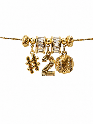 Lux Baseball Charm Necklace with Numbers and Rondelles