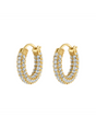 The Kinsey Designs Pave Huggie Earring features classic gold hoops with three rows of sparkling clear CZ pave stones set on the front surface.