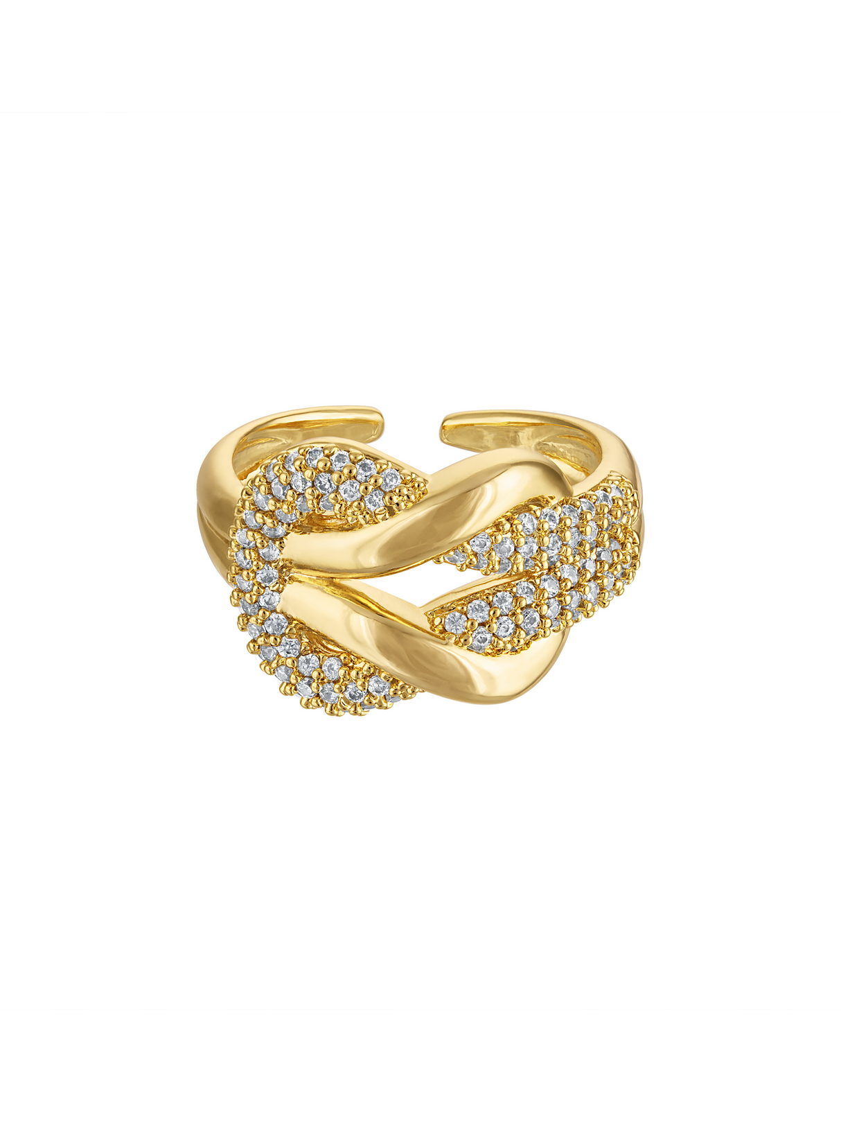 The Braelyn Knot Ring by Kinsey Designs features a twisted gold design adorned with rows of sparkling diamonds for added brilliance.