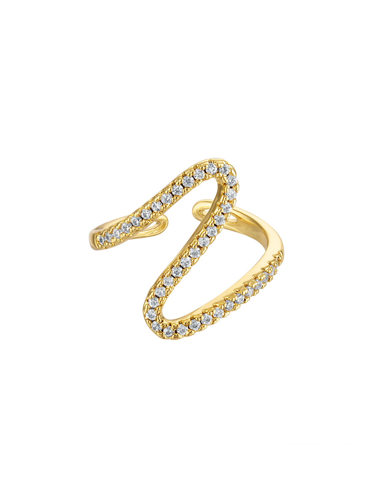 The Lilah Lux Wave Ring by Kinsey Designs features a snake-shaped, open spiral design encrusted with small clear gemstones.