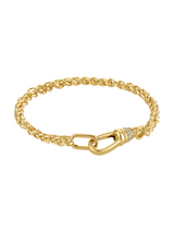 Kinsey Designs’ Ginger Wheat Chain Bracelet features a gold rope chain with a clasp and a CZ enhancer, accented by sparkling stones, shown on a white background.