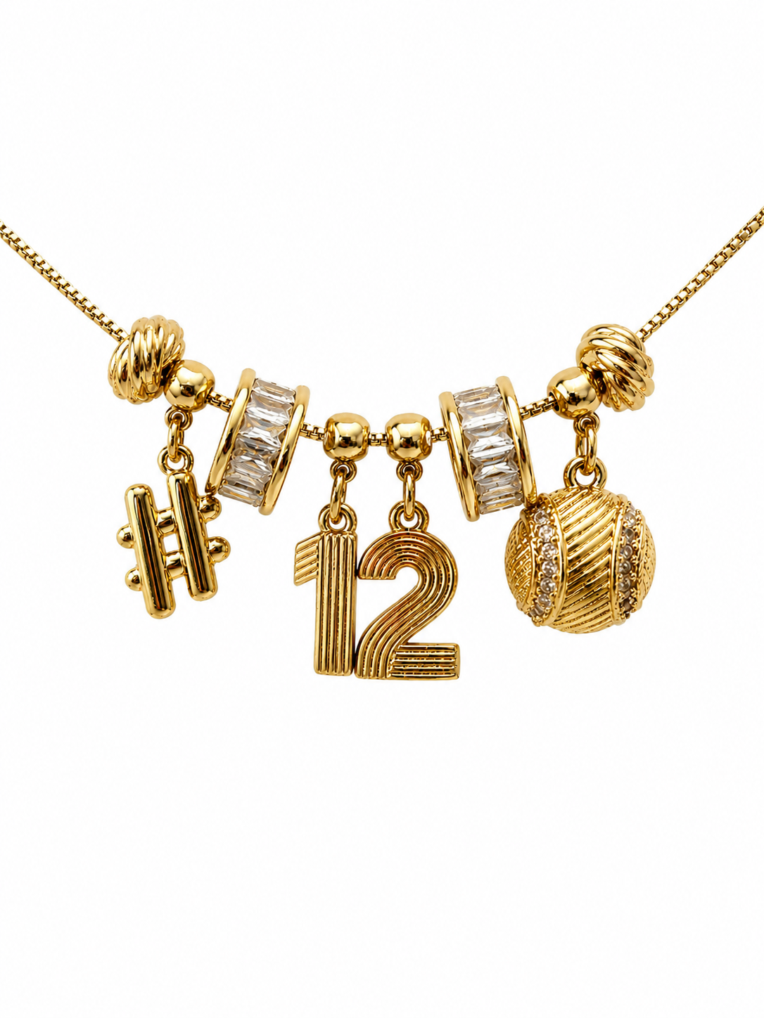 Lux Baseball Charm Necklace with Numbers and Rondelles