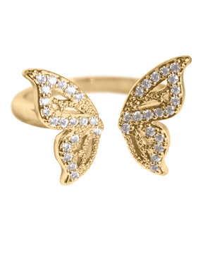 Willow Butterfly Ring by Kinsey Designs Archives: A beautiful gold filled ring with two butterfly wing shapes and sparkling stones, ideal for those who love delicate butterfly jewelry.